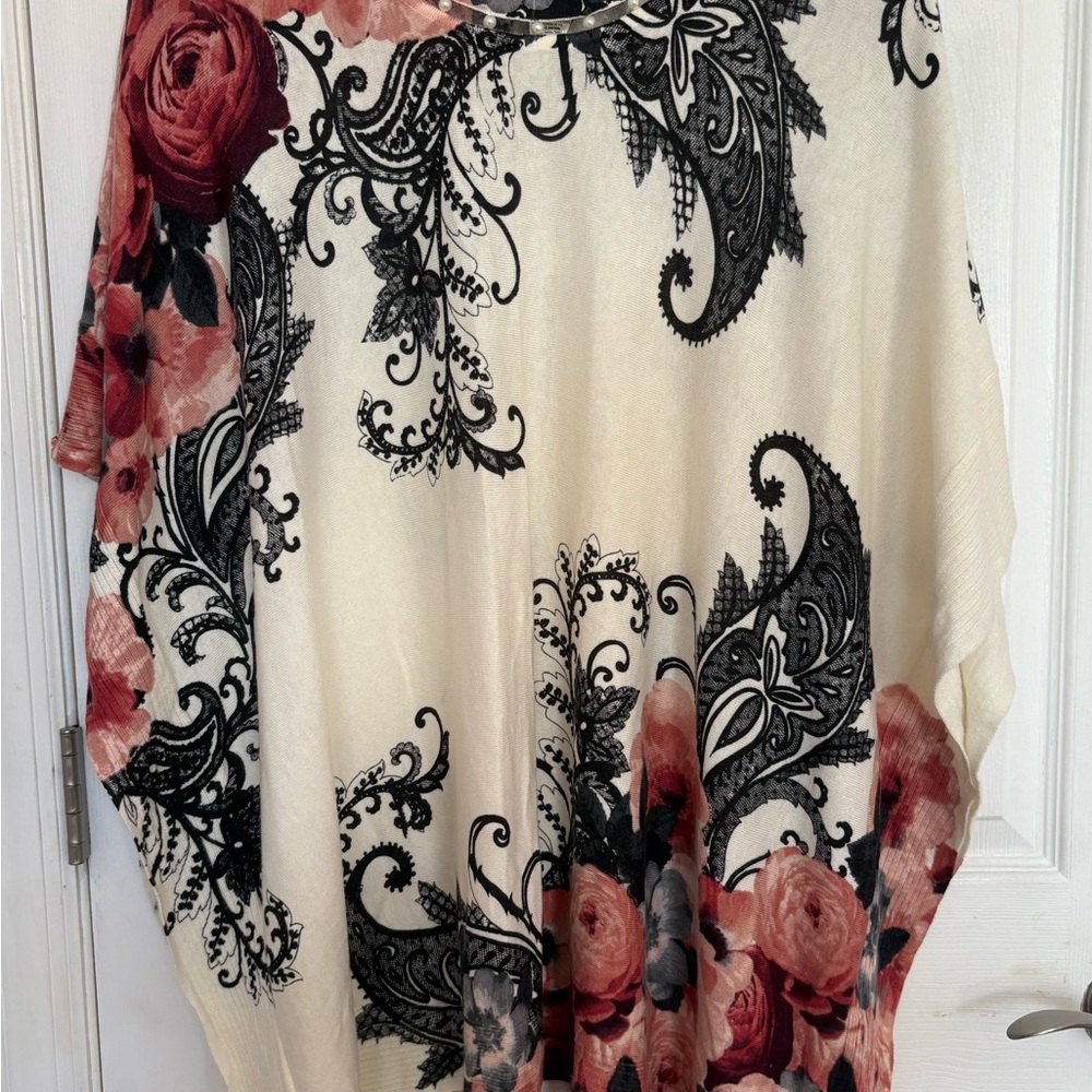Chico's Black and Red Patterned Poncho